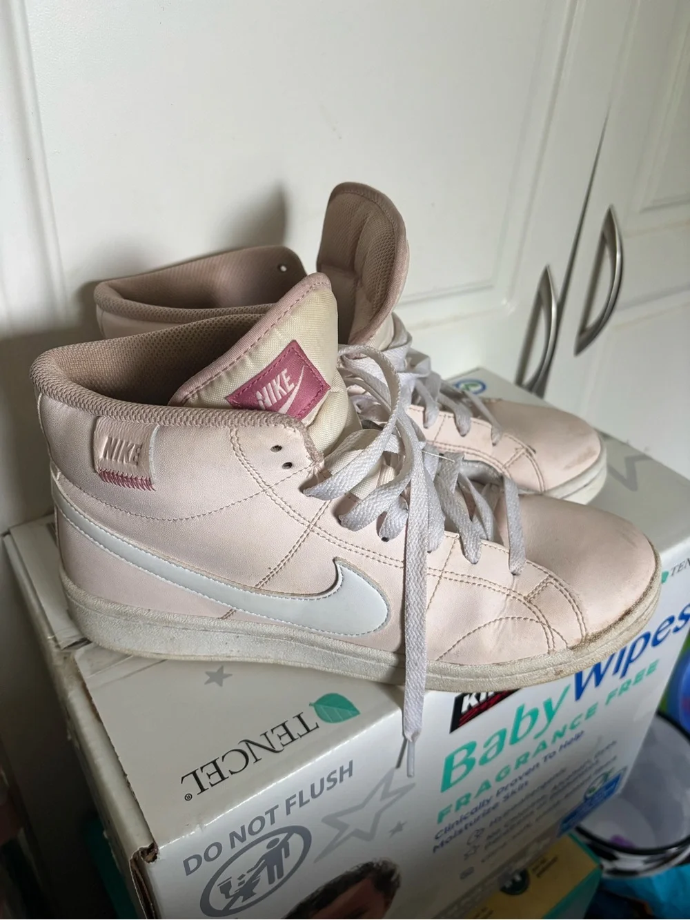 Nike Women's Mid-Top Sneakers in Pale Pink and White